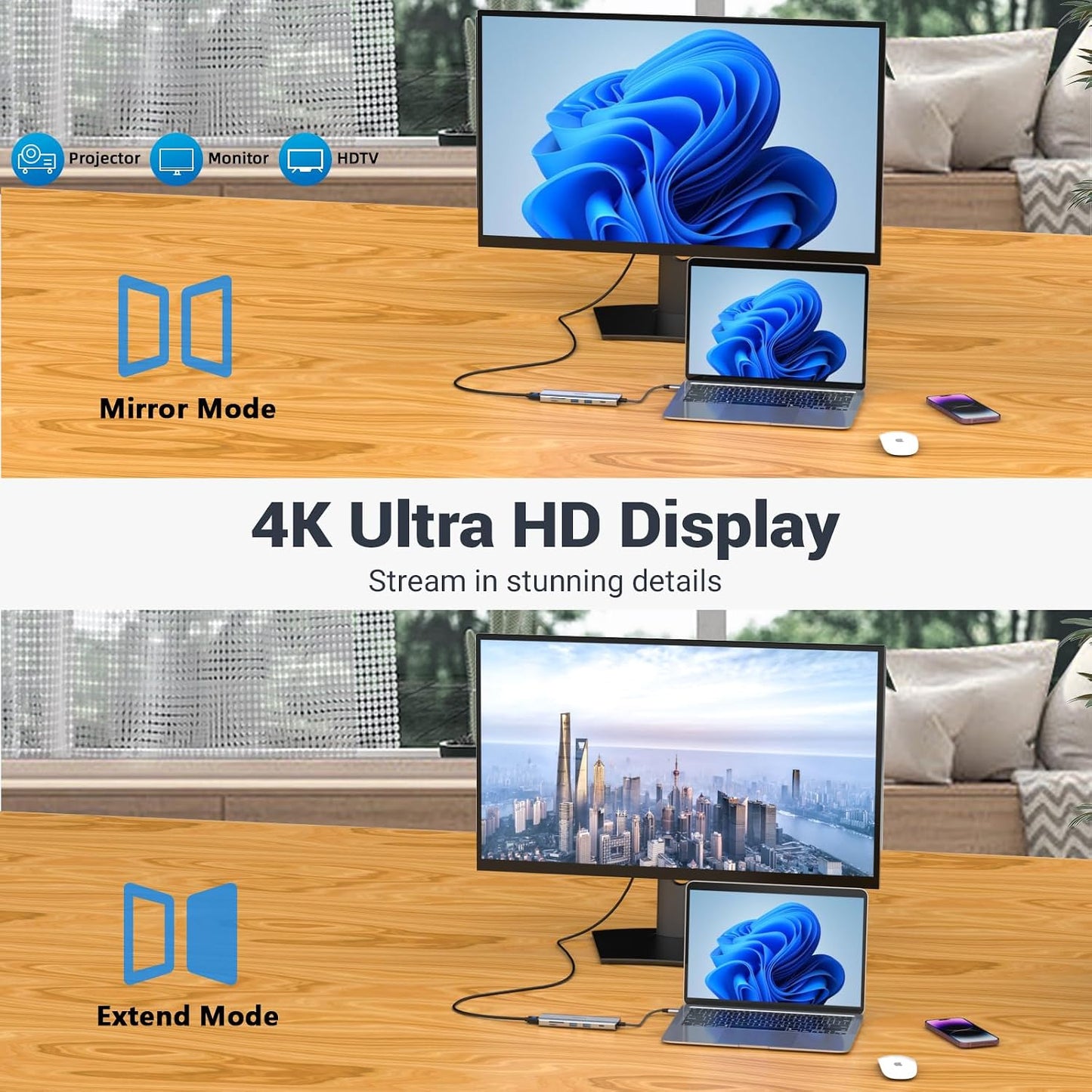 TOTU 9 1 (4K 2*USB 3.0 2*USB 2.0 USB Hub, in USB C Docking Station for Type C Laptops HDMI, Type-A, USB-C Data Transfer