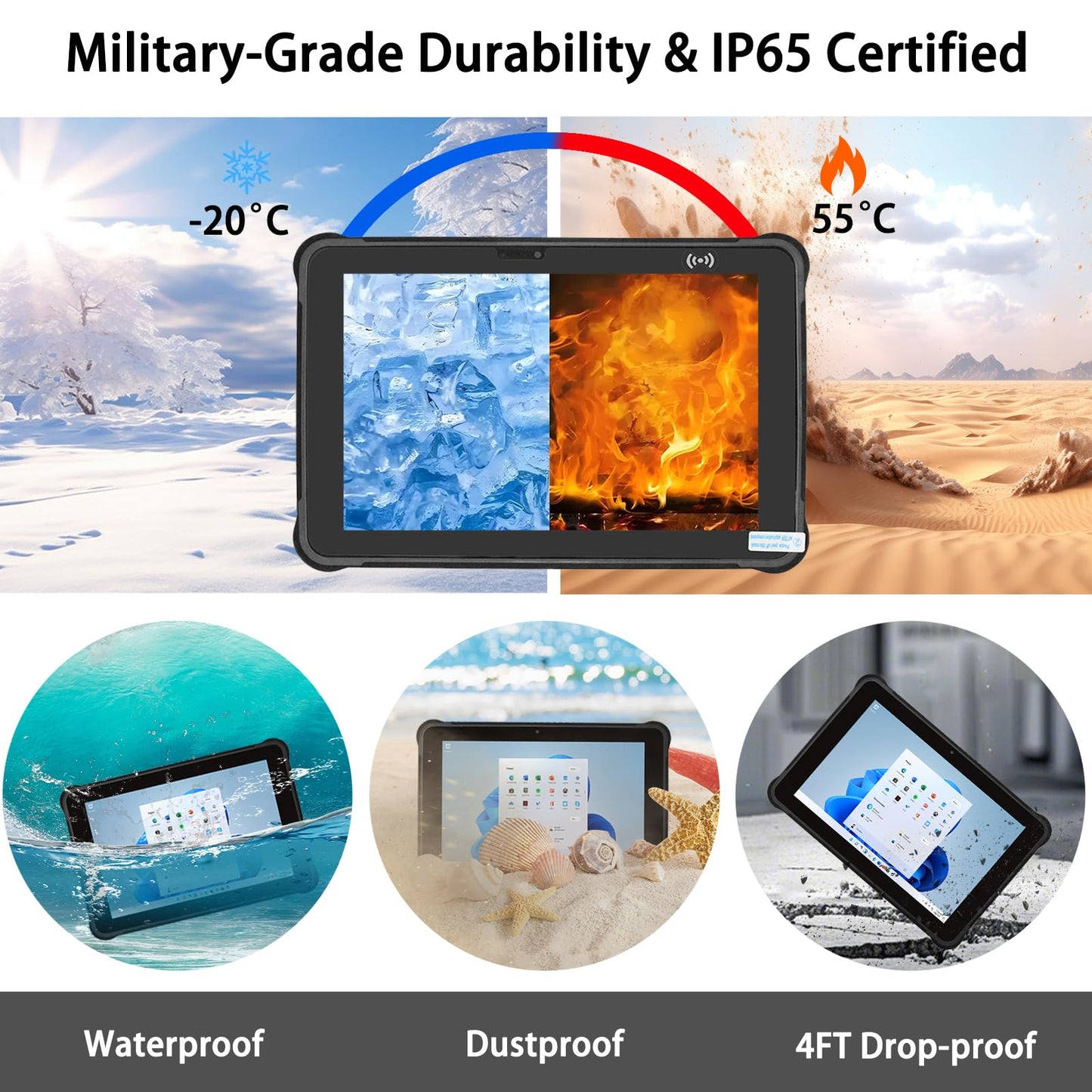 Breloom ST11-M Rugged Tablet Windows 11 Pro, 10.1 in Tough Tablet Intel i5-8200Y, 16GB+512GB, IP65 Waterproof, 4G LTE/Wi-Fi 5/GPS/NFC, 6000mAh, Industrial Rugged PC w/13MP+5MP Camera (16+512GB)