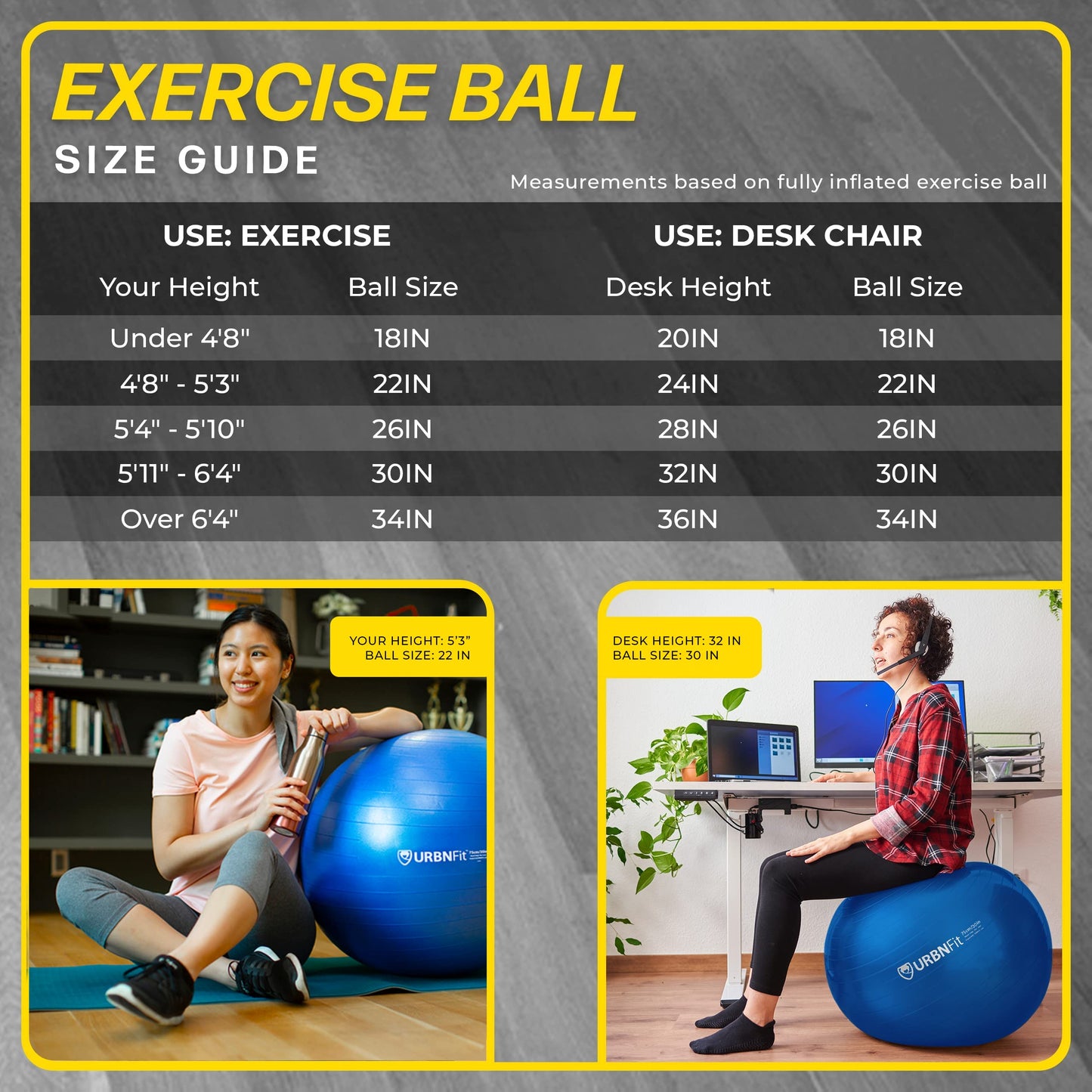 URBNFit Exercise Ball - Yoga Ball in Multiple Sizes for Yoga, Pilates, Pregnancy, Stability - Anti-Burst Swiss Balance Ball w/Quick Pump – Office Ball Chair for Home and Gym – 26 Inch - Black