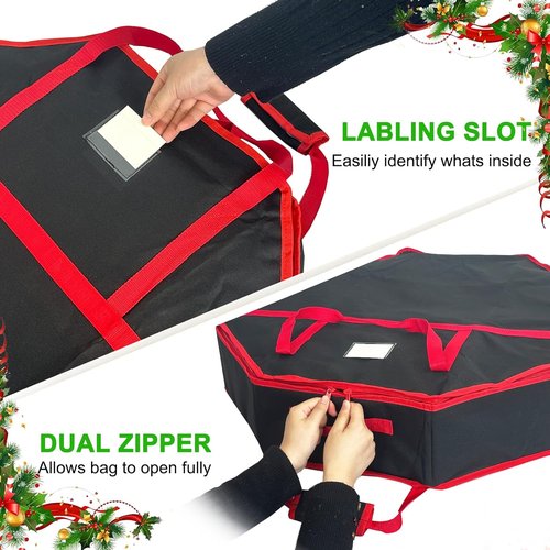 Christmas Wreath Storage Box - 30 Inch Hard Shell with Interior Pockets & Dual Zippers | Black