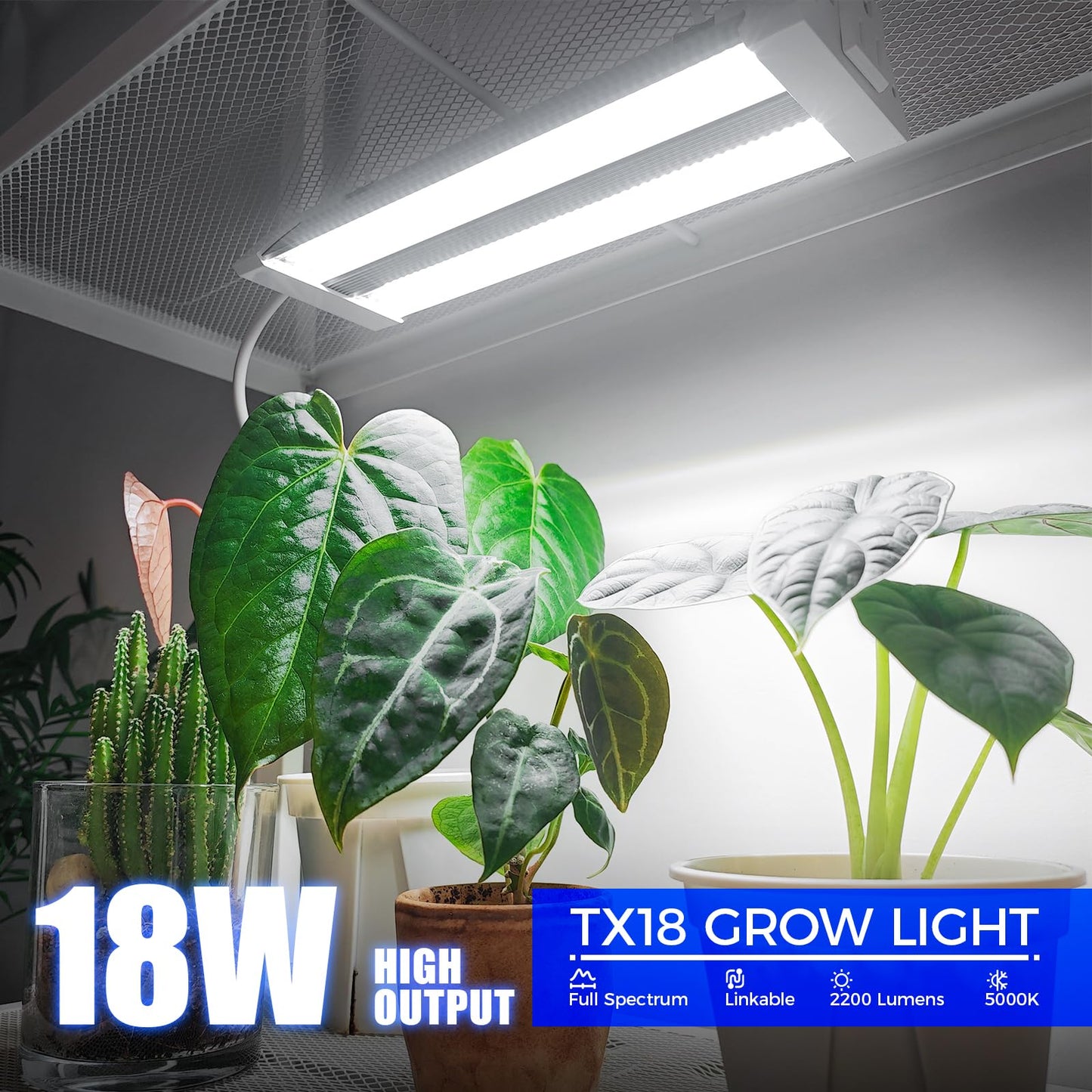 Barrina TX18 Grow Light Strip, 72W (4 x 18W), 5000K Full Spectrum, 1FT, with Timer, Linkable, Aluminium and PC