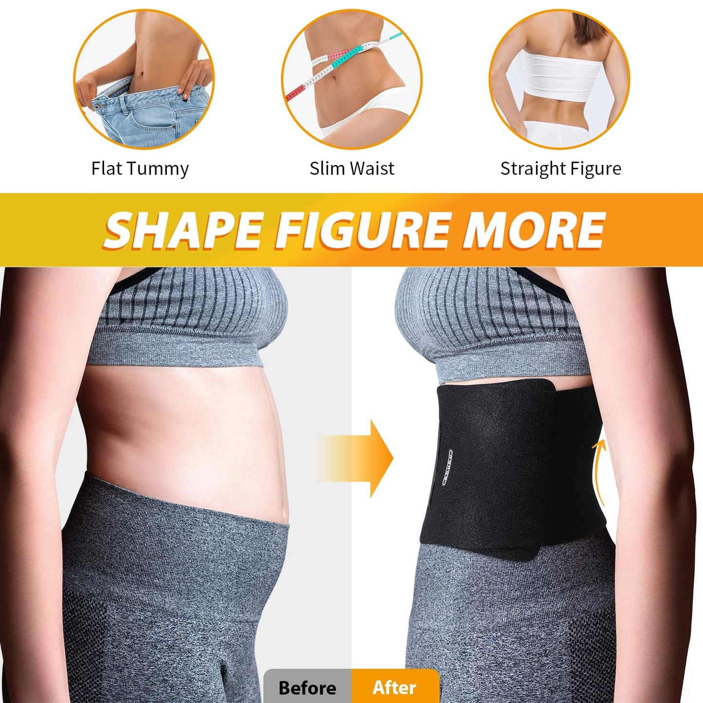 Ohuhu Waist Trimmer, Adjustable Neoprene Ab Trainer Belt for Back Support, Sweat Band Waist Trainer for Training & Workouts, Sweat Enhancer, Fits Up to 44 Inches for Men & Women Black (Large)