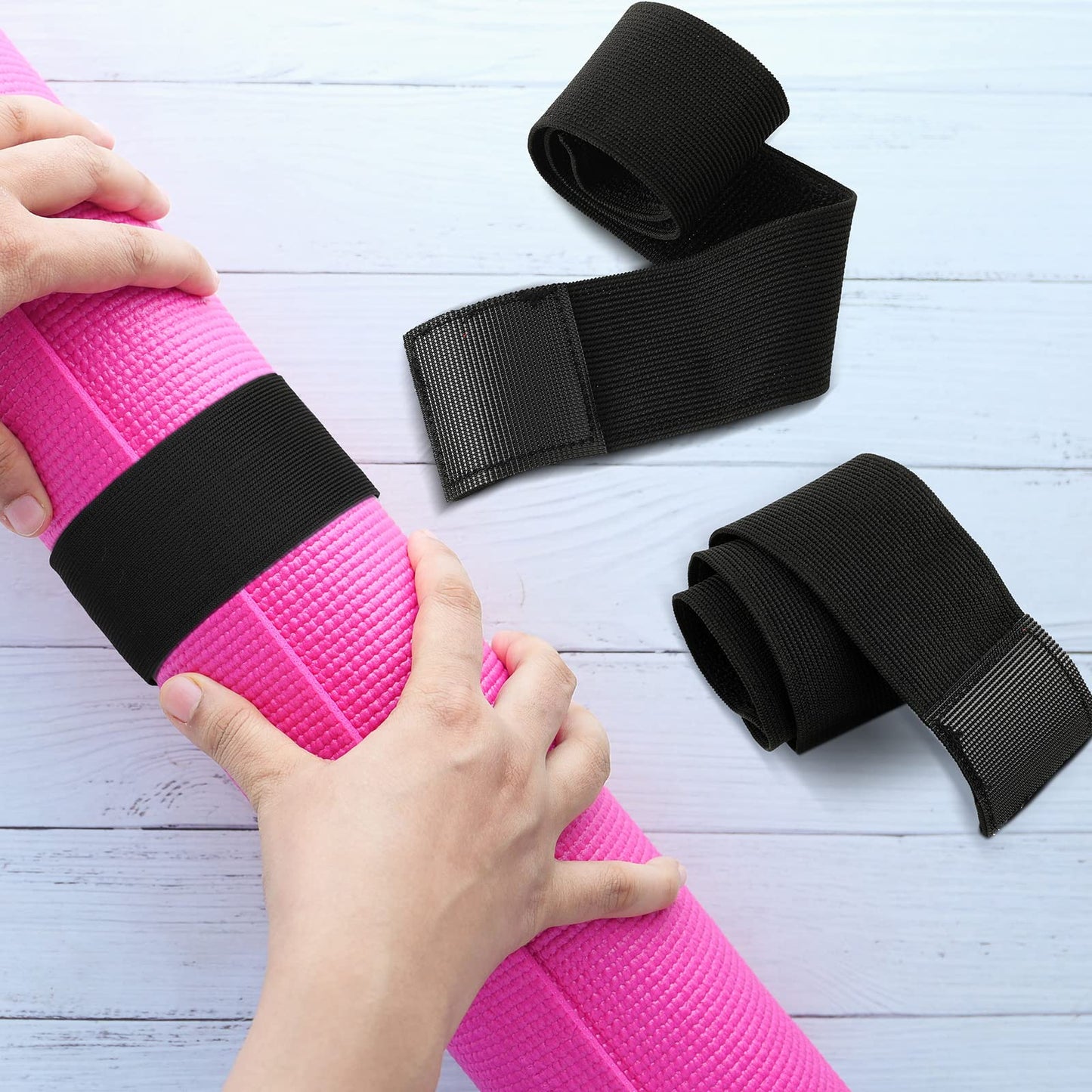 Honoson 4 Pcs Nylon Yoga Mat Strap Stretchable Holder Straps Heavy Duty Bungee Straps Band Adjustable Carrying Strap for Exercise Workout Pilates Yoga Mat Storage Gym, Black