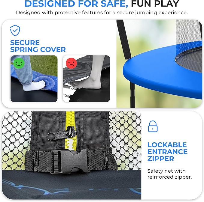 SereneLife 8FT 10FT 12FT 14FT Outdoor Trampoline for Kids and Adults – ASTM Certified Heavy-Duty Backyard Trampoline with Safety Poles, Net Enclosure, and Stable Anti-Rust Frame
