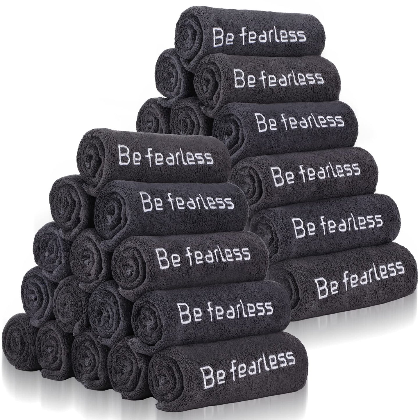 Newwiee 36 Pcs Microfiber Gym Towels for Exercise Fitness Bulk 32 x 16 Inch Soft Quick-Drying Sweat Absorbent Yoga Towel for Women Men Be Fearless Sport Towel for Cycling, Swimming, Workout, Camping