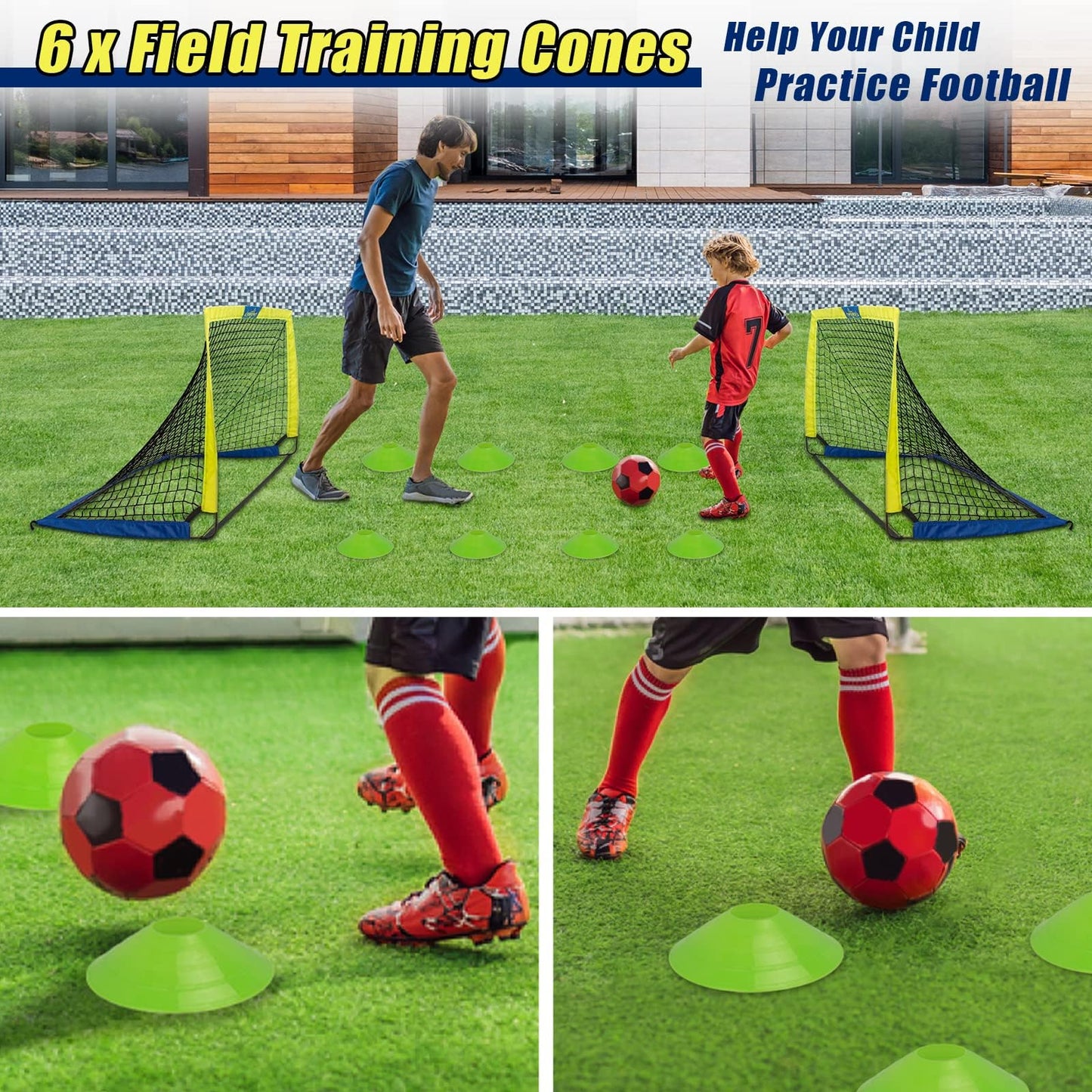 LIBERRWAY Soccer Goal 4'x 3' Portable Kids Soccer Goals for Backyard or Indoor Pop Up Soccer Net with 6 Training Cones, Carrying Bag, 8 Ground Stakes