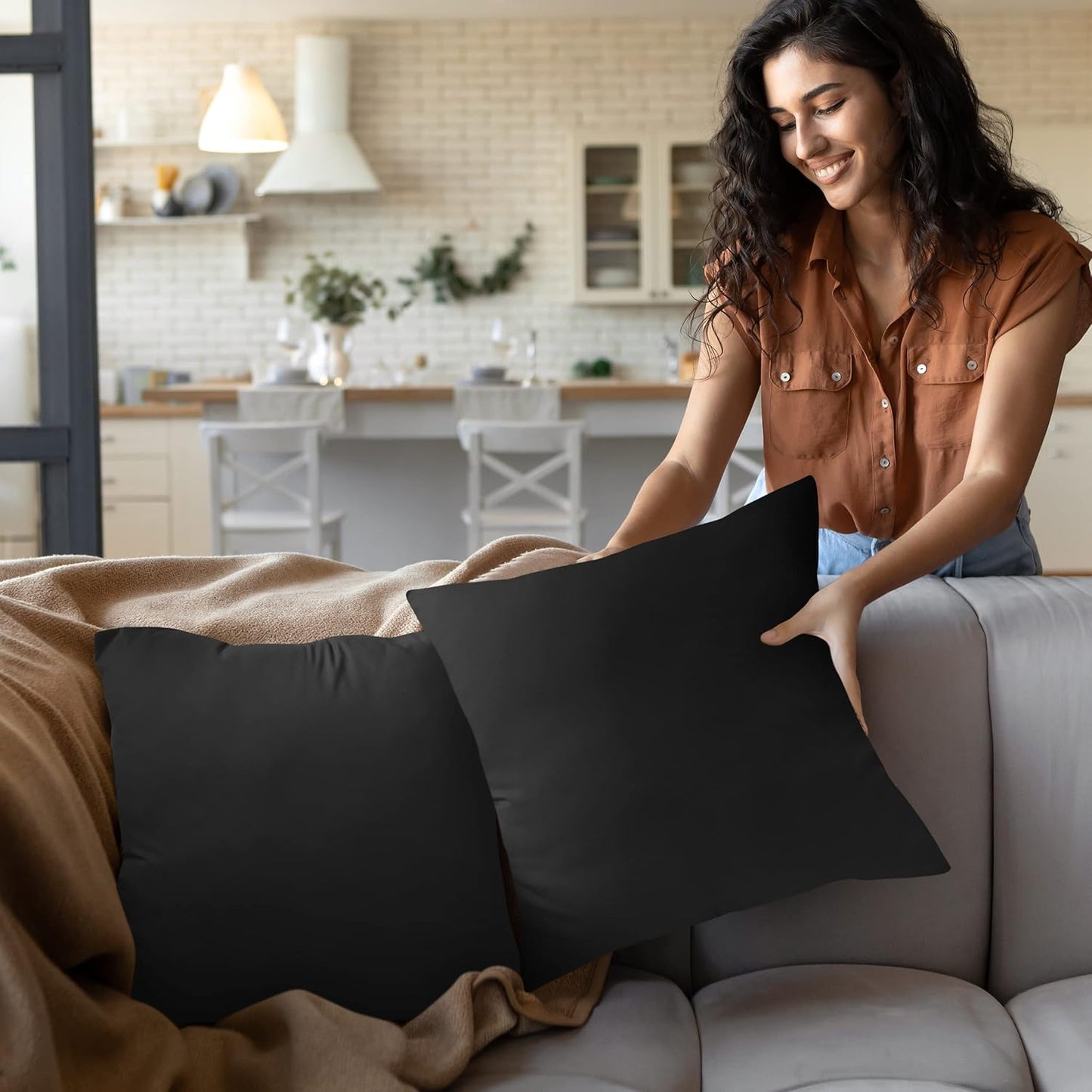 Utopia Bedding Pillow Inserts - Set of 2, 18x18 Black Decorative Cushions for Sofa & Bed - Soft & Fluffy