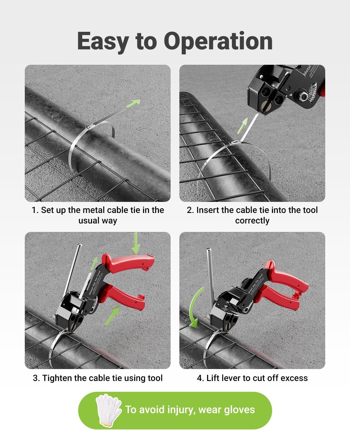 100 11.8 Inch 304 Metal Zip Tie Tool with PCS Stainless Steel Zip Ties, Heavy Duty Zip Tie Cutter and Tighter