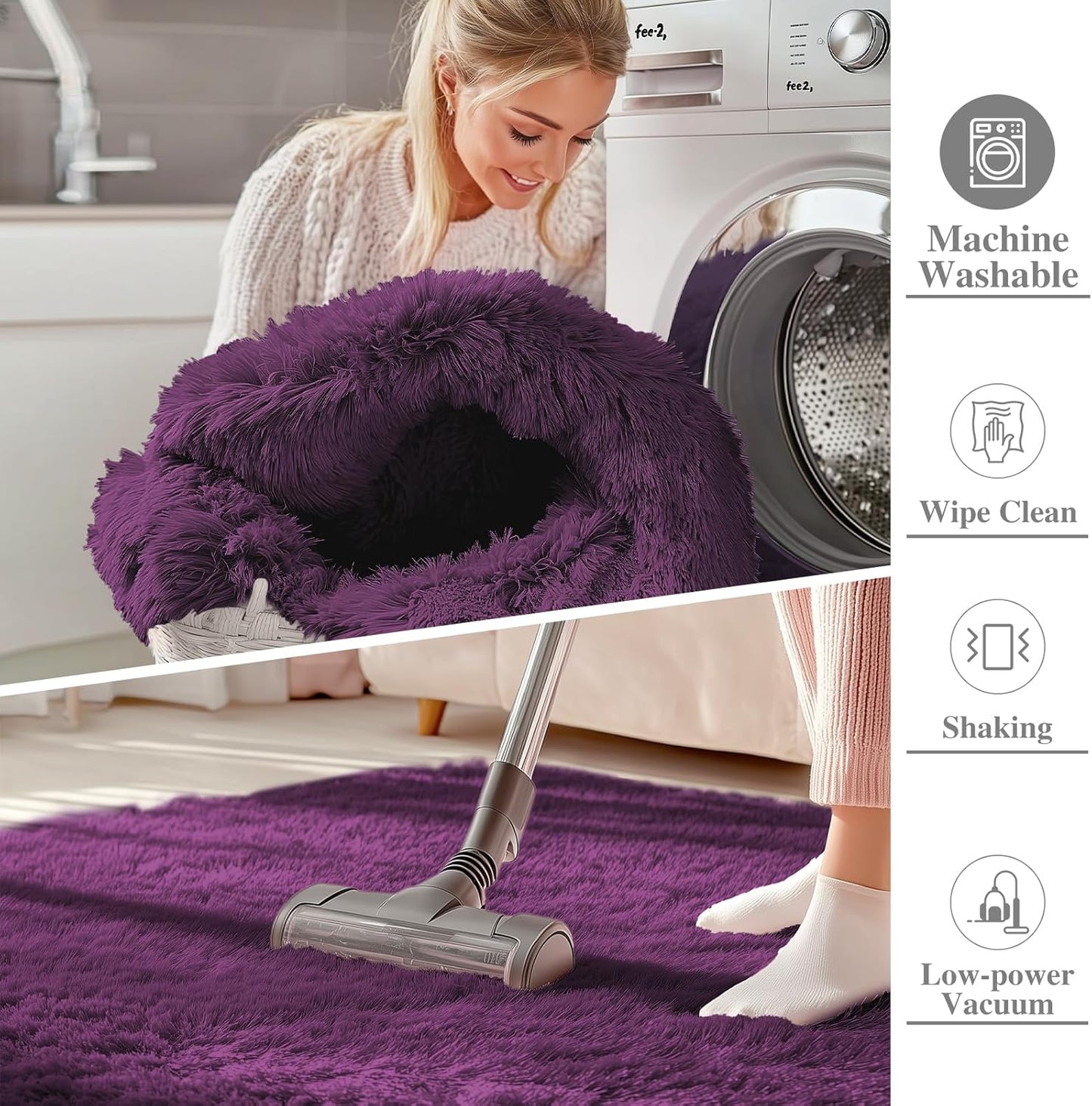 OLANLY Area Rug - Soft Fluffy Shaggy Carpet for Living Room & Bedroom - 4x5.9 ft Dark Purple