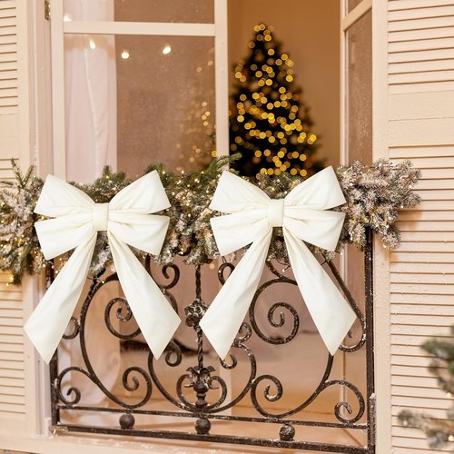 Hungdao Large White Wreath Bows - 12”x18” Waterproof Fabric for Outdoor Wedding & Home Decor