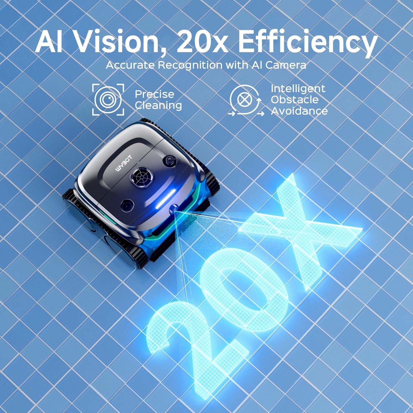 (2026 Upgrade) WYBOT C2 Vision AI Camera Pool Vacuum for Inground Pools,Floor to Waterline Cleaning Cordless Robotic Pool Cleaner with Ultra-fine Filtration, Powerful Suction, Smart Path, Glossy Black