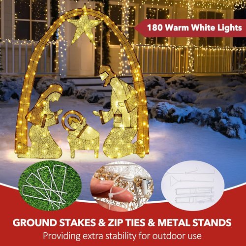 Lighted Outdoor Nativity Scene | Large Christmas Holy Family Yard Decoration for Festive Lawn Decor