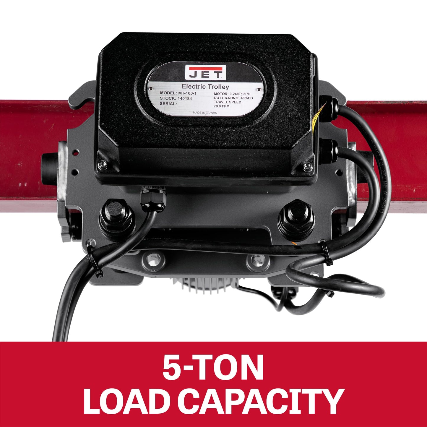 JET 5-Ton Two-Speed Electric Trolley, 0.2/0.8 HP, 3Ph 460V (Model MT500-4)