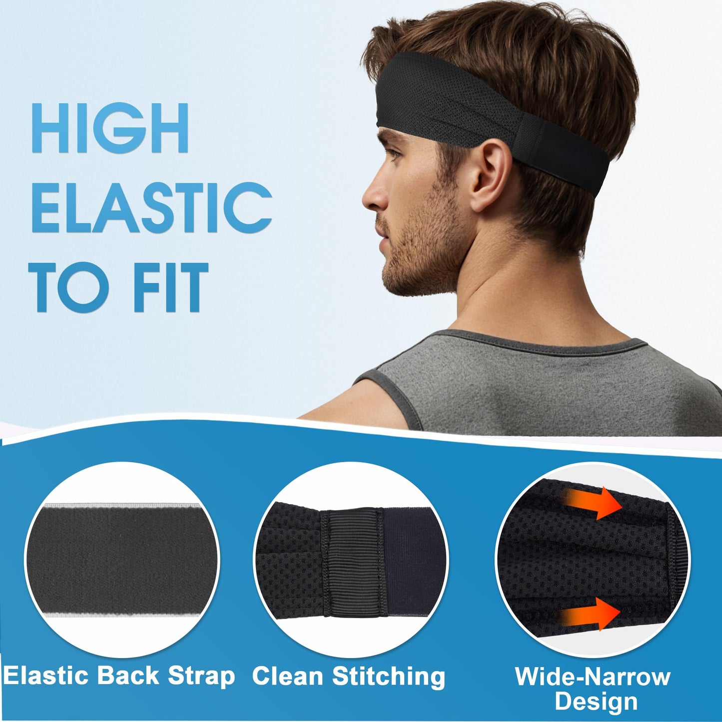 Sukeen Cooling Sports Headbands for Men 4 Pack: Instant Cooling Moisture Wicking Sweatbands Non-Slip, Quick-Dry Elastic Mens Headband for Gym, Running, Cycling, Training & Workout, Black