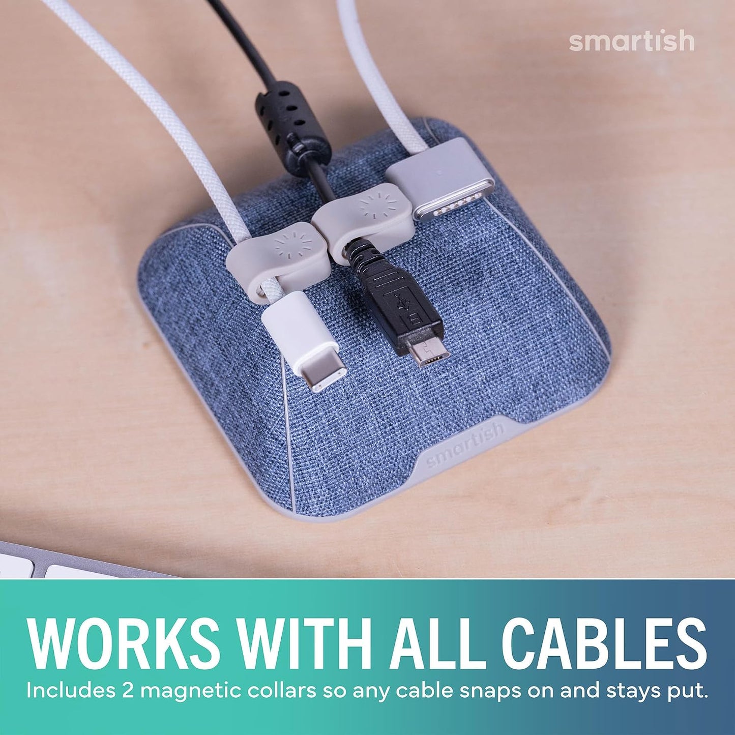 Smartish Magnetic Cord Holder - Cable Wrangler Organizer with Magnet Clips for Charger Management on Desktop
