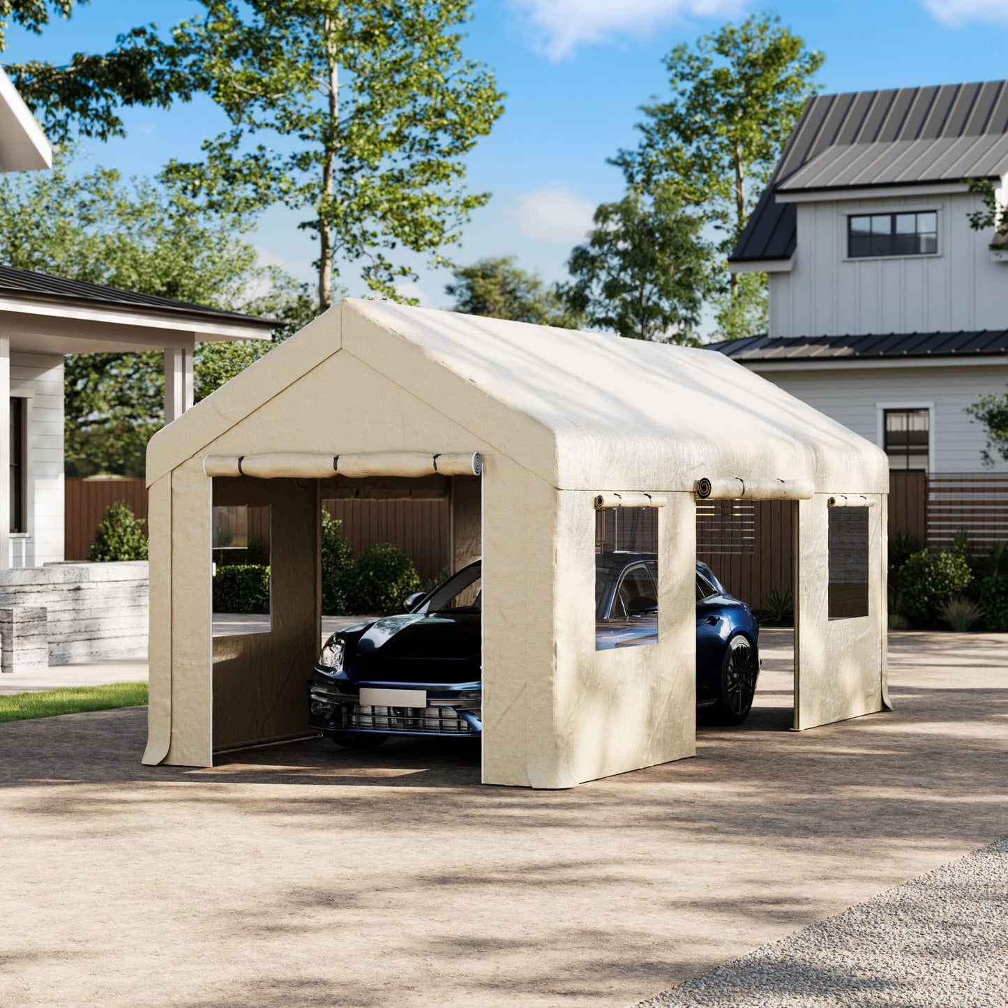 SUNBURY Heavy Duty 10x20ft Carport, Waterproof & UV-Resistant Garage Canopy, Portable Car Shelter for Cars, Trucks, Boats, Outdoor Storage with Reinforced Frame