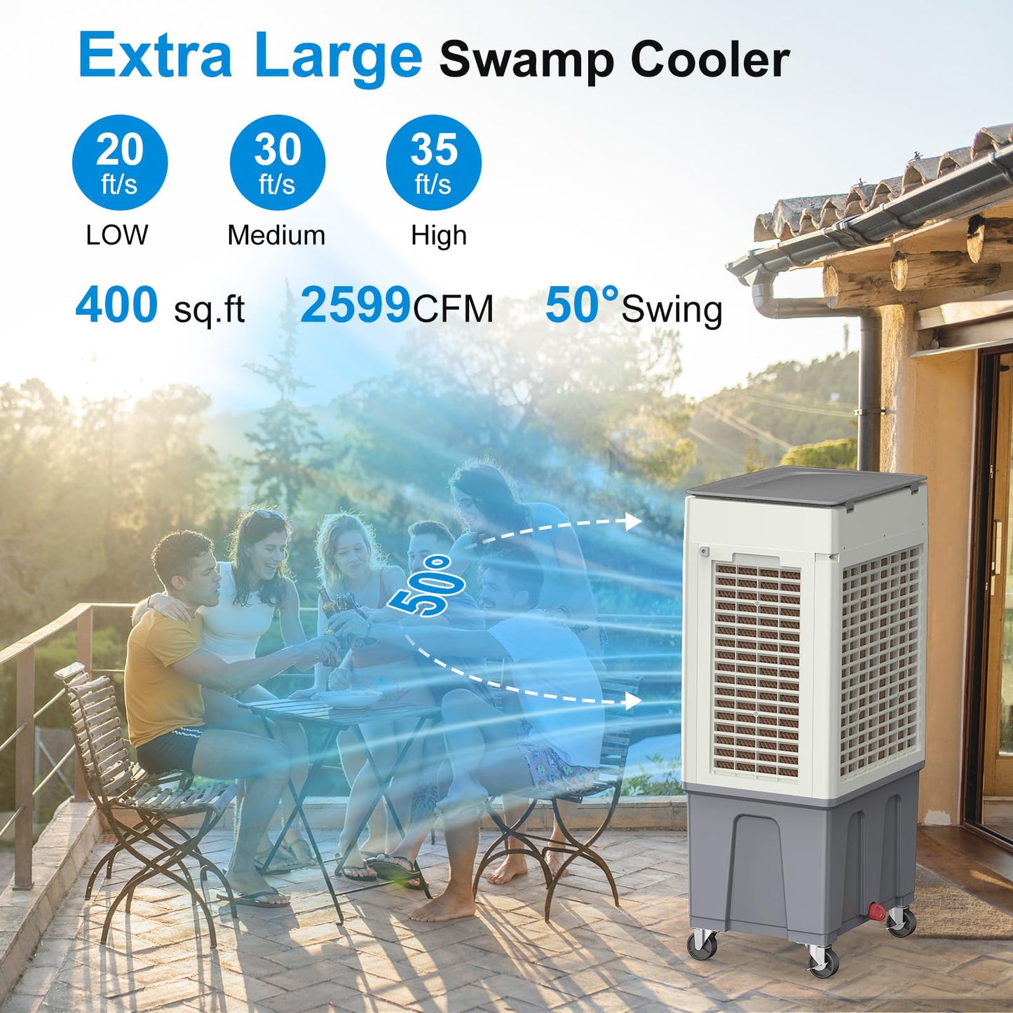 Windowless Swamp Cooler, 3 in 1 Evaporative Portable Air Conditioner with Remote, Cooling Fan Ac Unit,3 Speed, 24H Timer, 5.3 Gal Water Tank, 4 Ice Box for Garage, Patio, Bedroom Home Office Outdoor