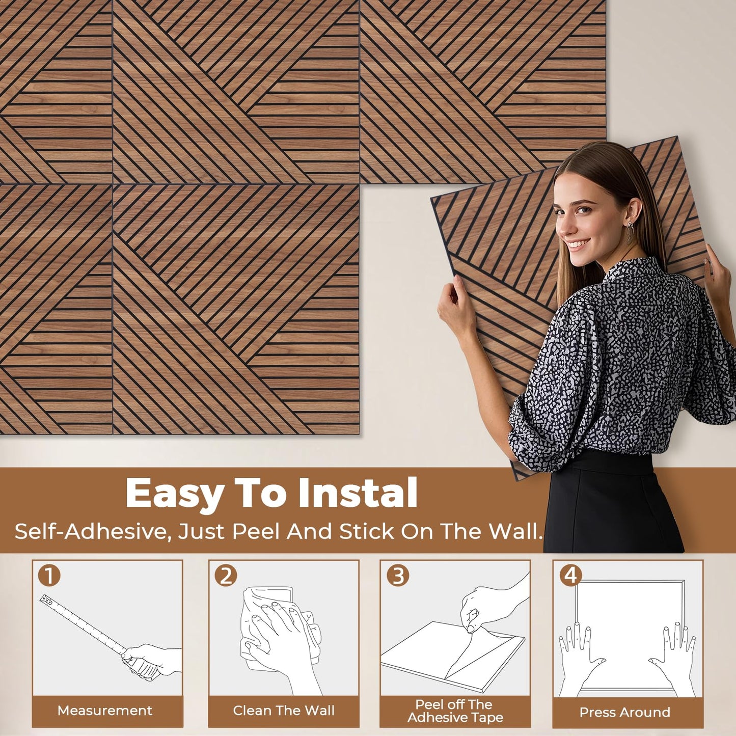 GreenClad 3D Peel and Stick Acoustic Wall Panels – 8 Pack Self-Adhesive Wood Pattern Soundproof Panels 23.6” x 23.6” for Interior Wall Decor, Bedroom, Living Room, Office (Golden Maple)