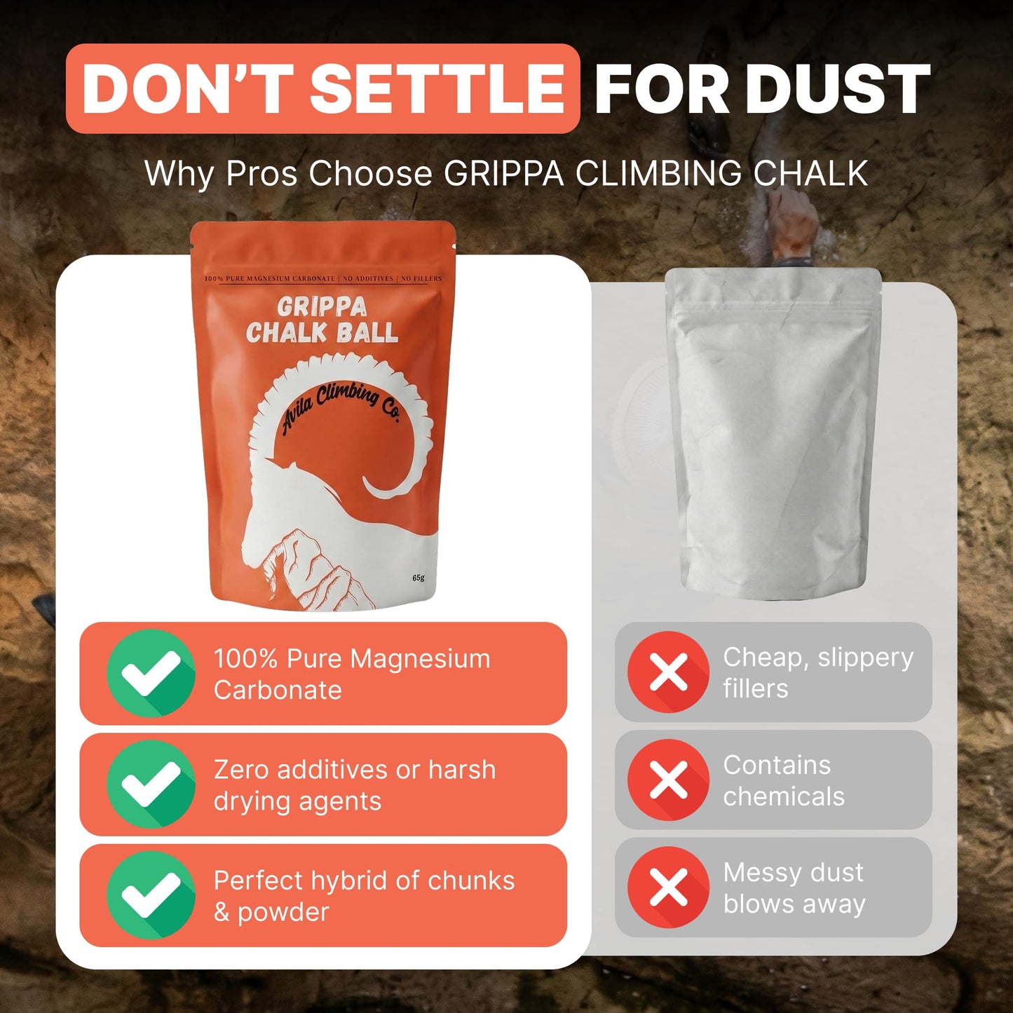Avila Climbing Co. Climbing Chalk Ball, Performance Friction Gymnastics Chalk 100% Magnesium - Ultra Grip for Lifting, Rock Climbing, Gym, Weights & More! Long Lasting & Skin Friendly