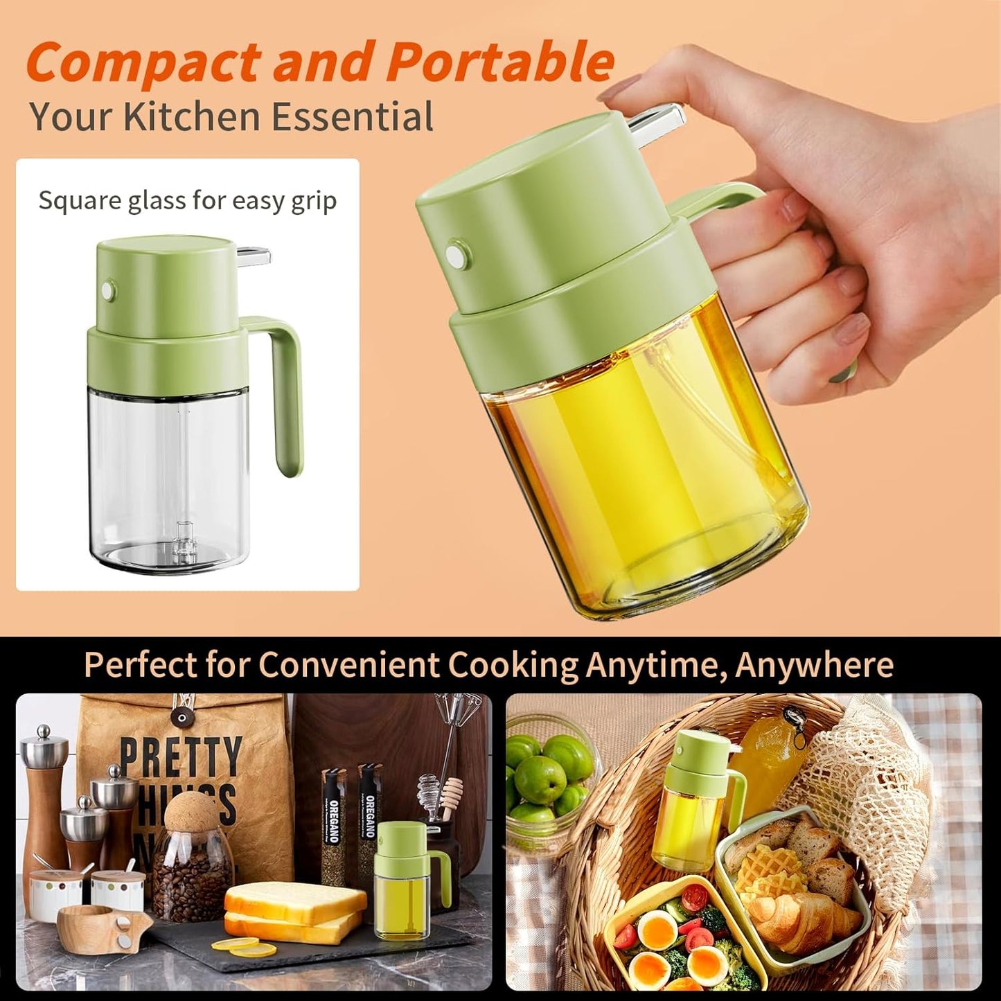 YARRAMATE Mini Oil Sprayer - 6.8 OZ Food-Grade Olive Oil Spray Bottle for Cooking | Portable Kitchen Mister (Green)