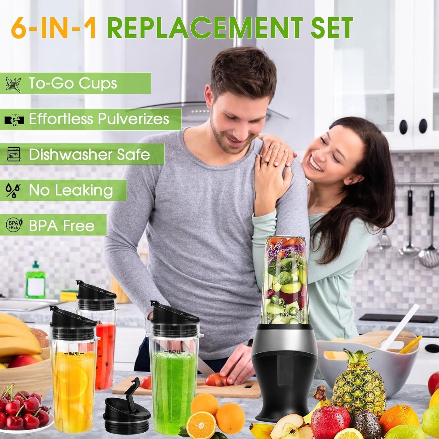 Ninja Blender Cups - 16oz Replacement 3-Pack with Lids | Compatible with QB3001SS, BL770, BL780, BL660, BL740, BL810, Nutri Ninja Series