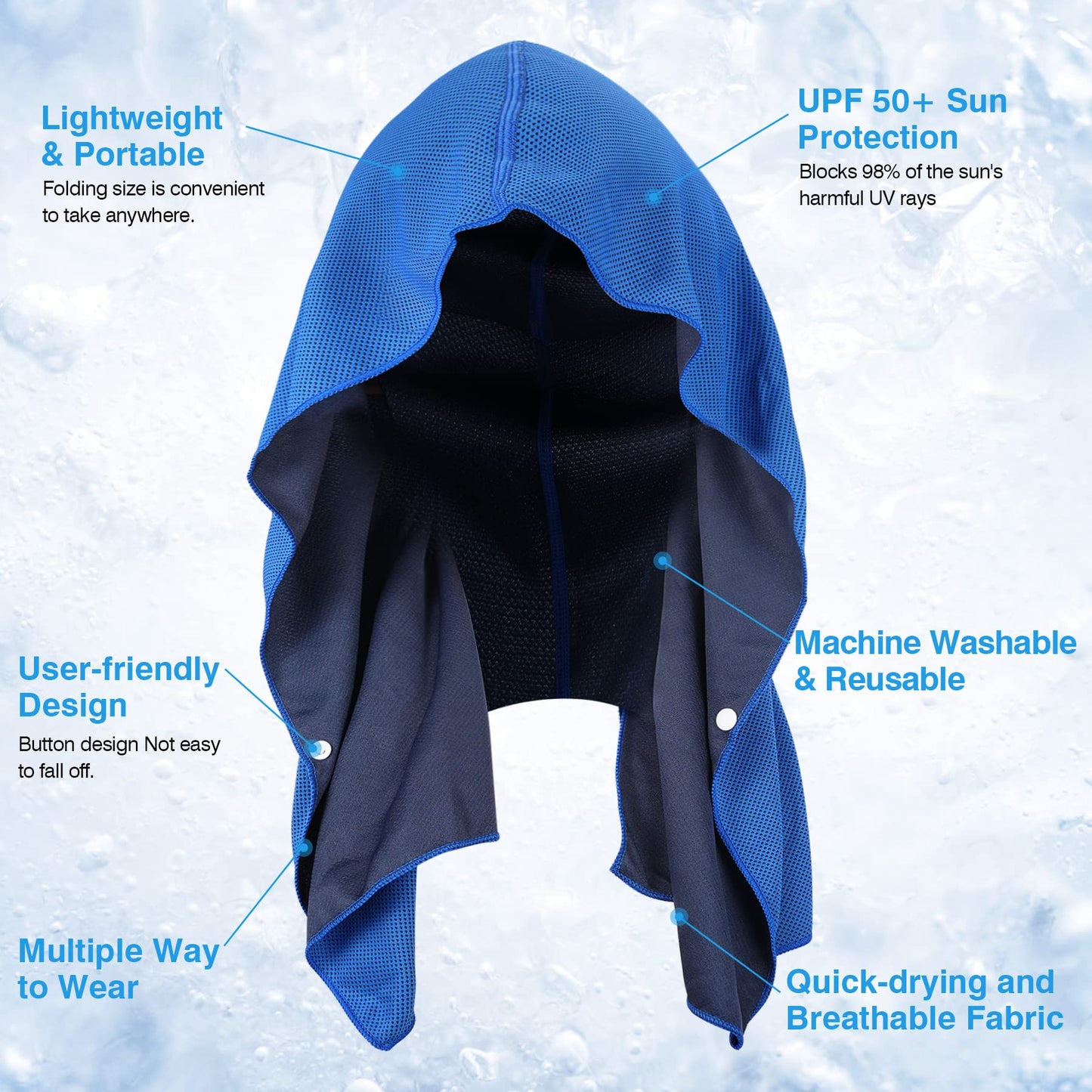 Sukeen Cooling Hoodie Towel for Men, Quick Drying Cooling Towels for Neck and Face, Cooling Head Towels Stay Chill Towel, Sport Workout Cooling Neck Wrap for Hot Weather