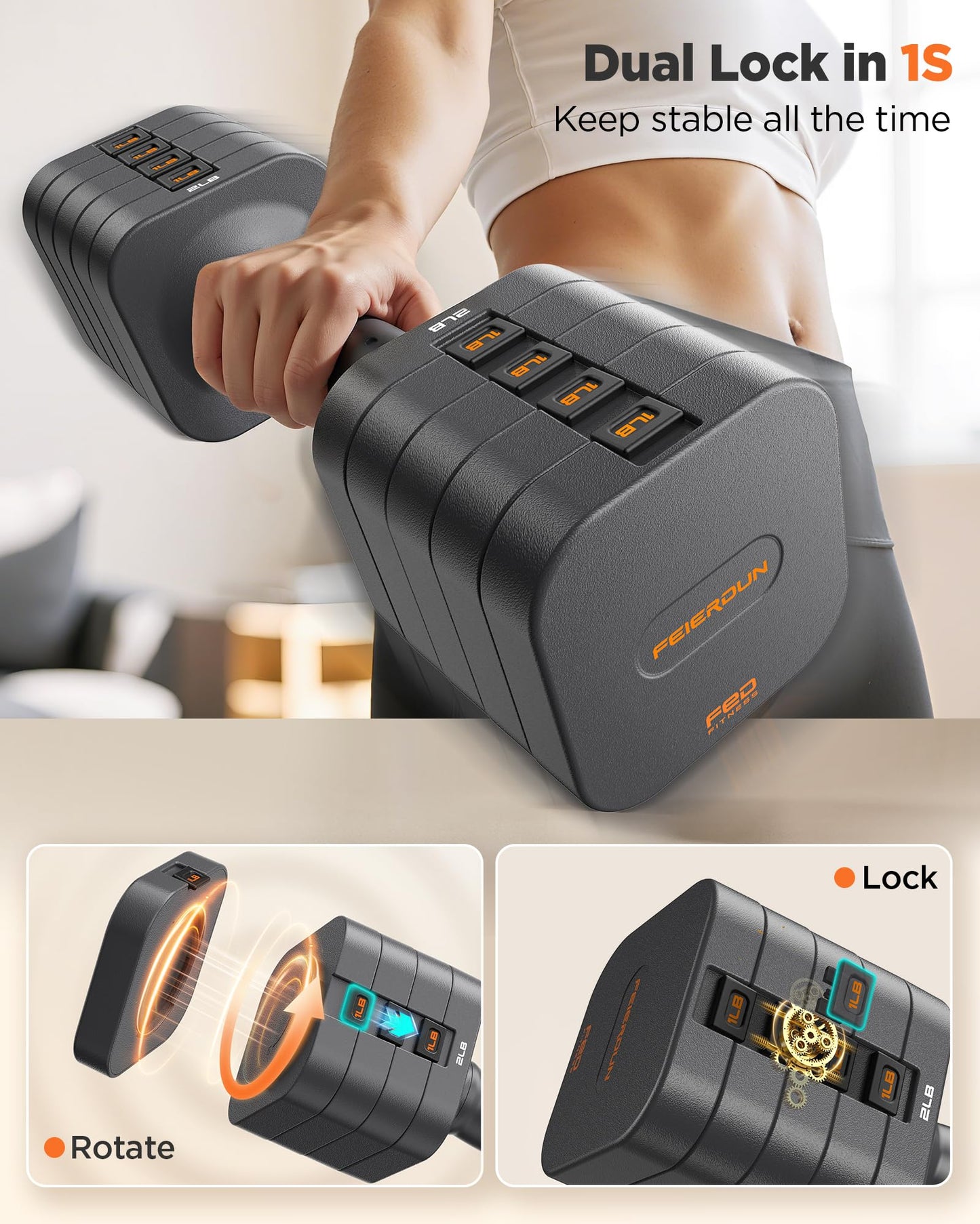 FEIERDUN 5-in-1 Adjustable Dumbbell Set of 2, 20LBS/10LBS Hand Weights for Women, 1s-Adjust Dual-Stable Dumbbell Set for Women Home Gym & Outdoor