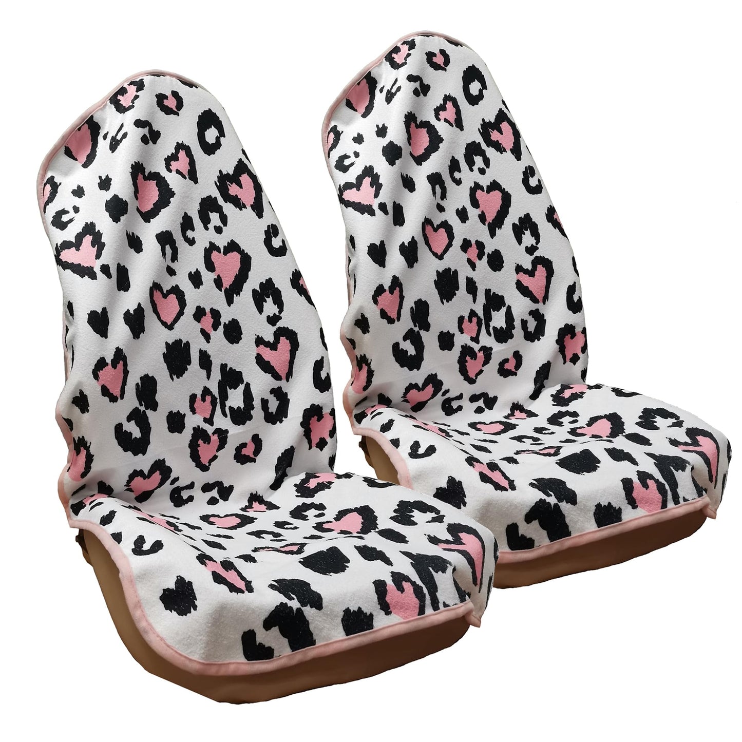 LoyaGour Car Seat Cover Protector Front Seats,for Gym Workout,Running,Swimming,Beach and Hiking,Waterproof Sweat Towel Bucket Seat Covers for Cars SUV Trucks (Leopard Print, 2Pcs)