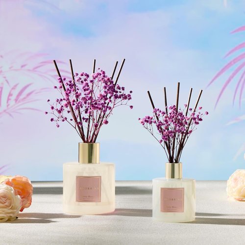 Cocorrína Reed Diffuser - Cherry Blossom Scented 17 Fl. Oz Diffuser with 8 Sticks & Preserved Flowers | Home Decor