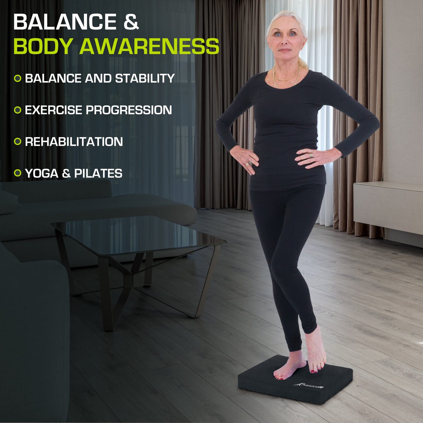 ProsourceFit Exercise Balance Pad – Non-Slip Cushioned Foam Mat & Knee Pad for Fitness and Stability Training, Yoga, Physical Therapy 15.5”x12.75”, Black