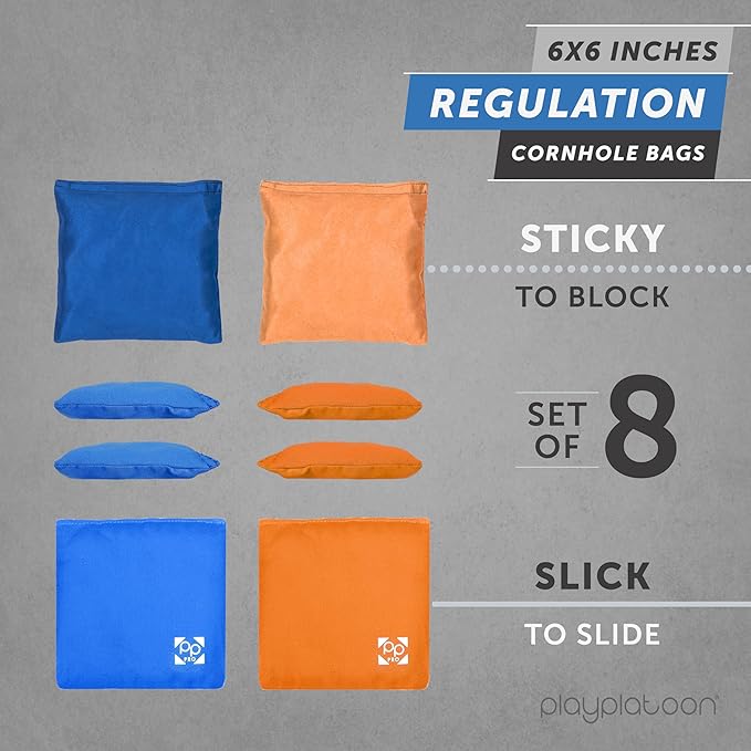 Professional Cornhole Bags - Set of 8 Regulation All Weather Double Sided - Sticky Side/Slick Side Bean Bags for Pro Corn Hole Game