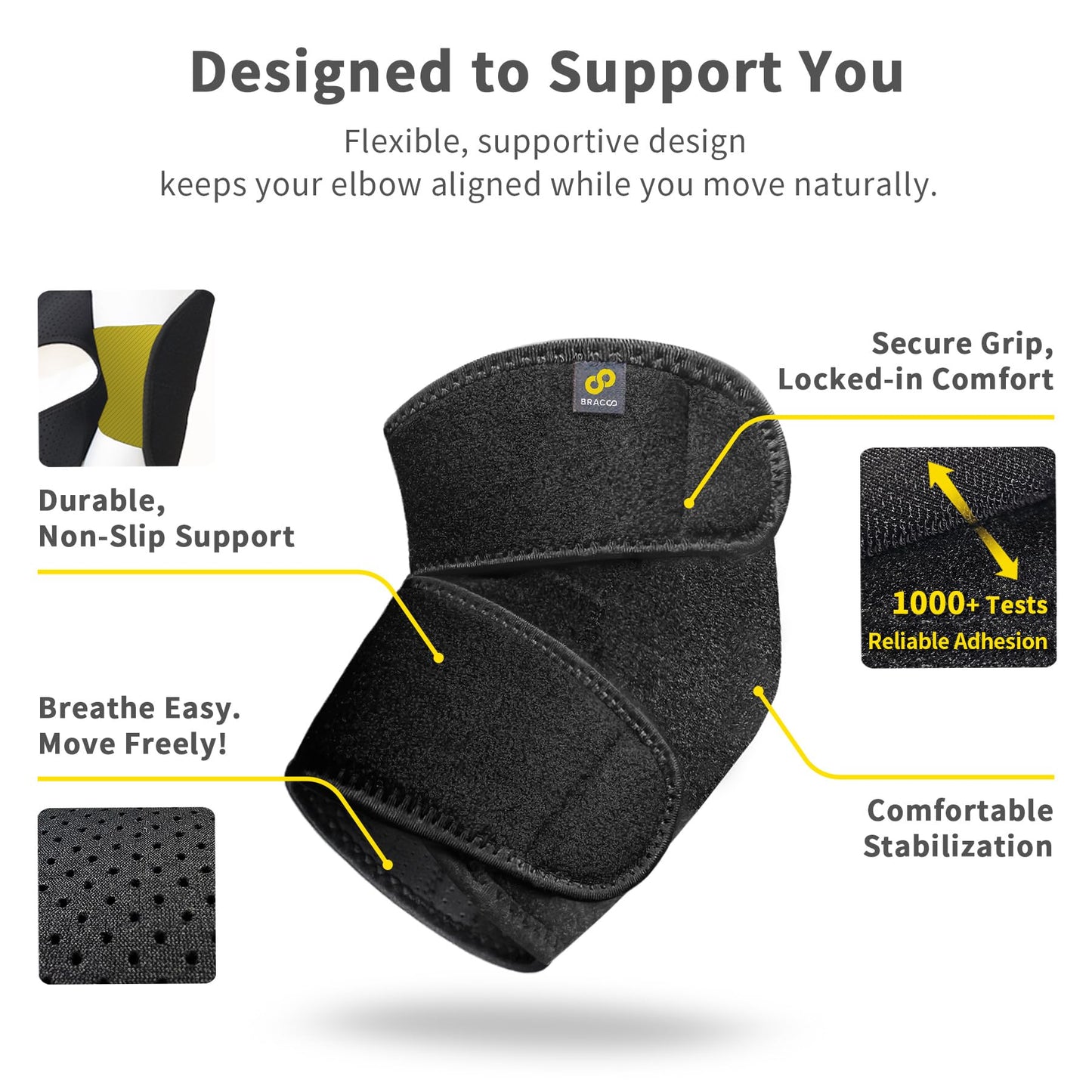 Bracoo Elbow Brace for Tendonitis Women Men, Tennis Elbow Compression Sleeve Wrap Support, Golfer's Elbow, Bursitis, Sprains, Strains, Sports Injury Recovery Joint, Arthritis Pain Relief, ES10