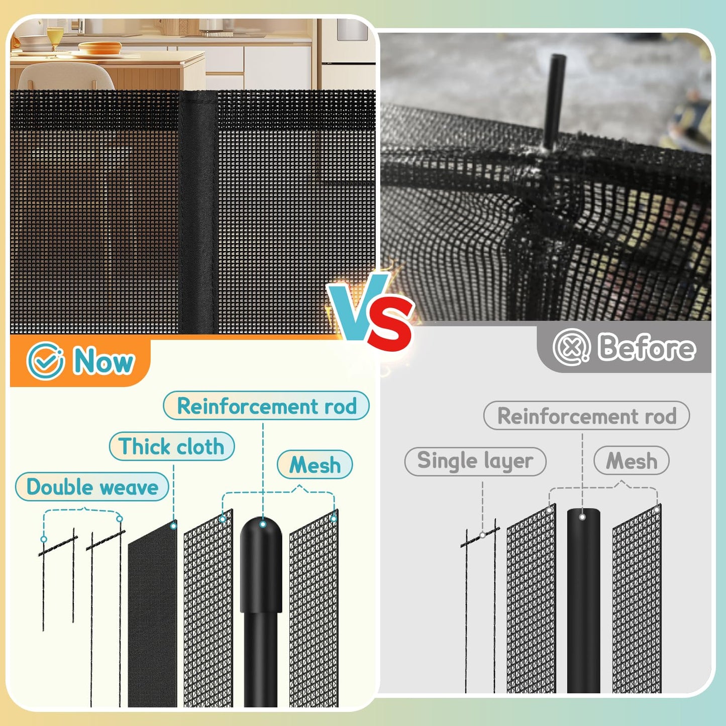 200'' Retractable Baby Gates Extra Wide, 42'' Extra Tall Retractable Dog Gate, 16 FT Black Indoor/Outdoor Retractable Gate with Reinforcement Rods for Garage, Doorways, Stairs, Decks, Driveway, Patio