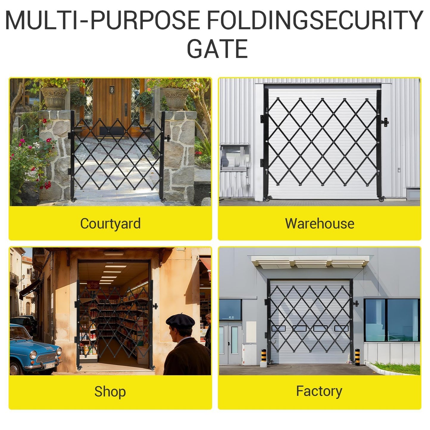 Double Expandable Gate, 64"H x 122"W Folding Security Door Gate, 360° Rolling Barricade Gate, Heavy-Duty Steel Outdoor Retractable Lockable Scissor Gates for Courtyards, Garages, Gardens, Pool