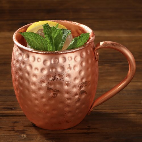 Cocktail Geek Moscow Mule Copper Mugs, Hammered Design, 100% Pure Solid Copper with Riveted Handle, Set of 4