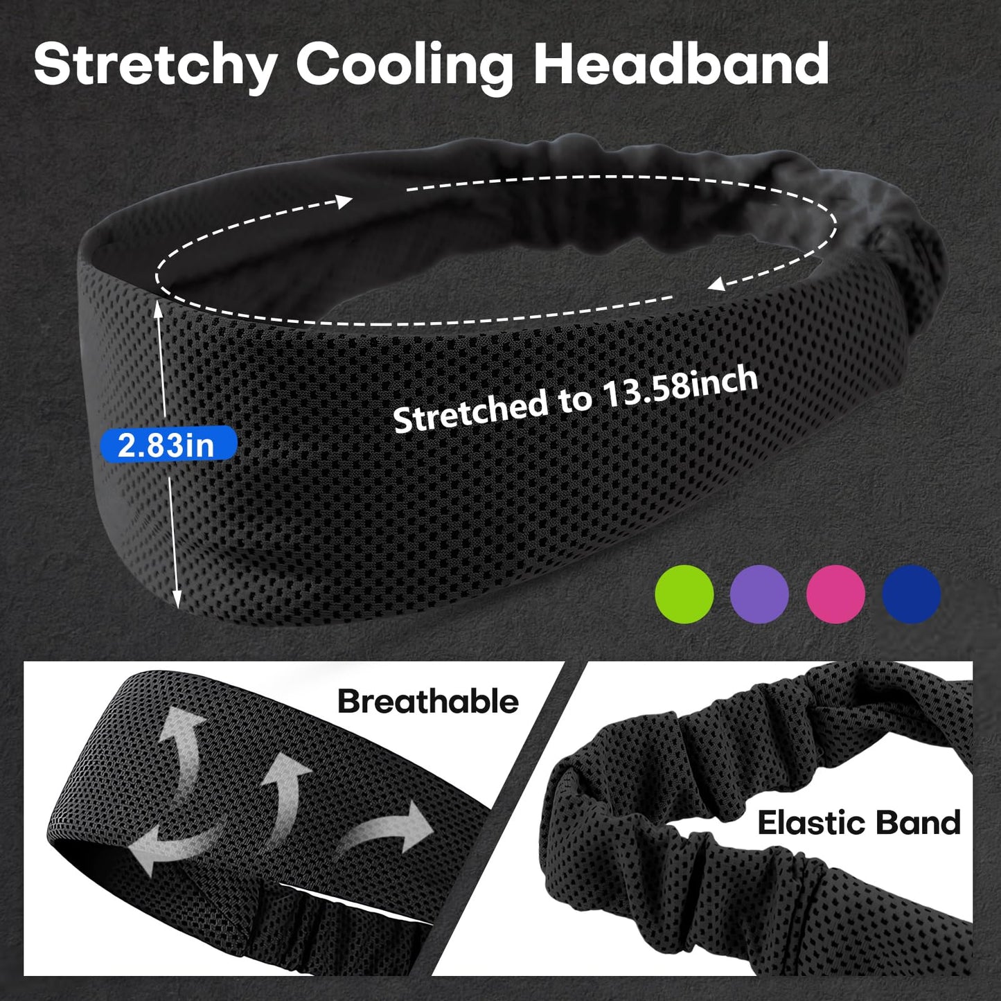 5PCS Cooling Headbands, Stretchy Cooling Sweatbands, Moisture-Wicking Sports Headbands for Women and Men Workout, Yoga, Running, Biking