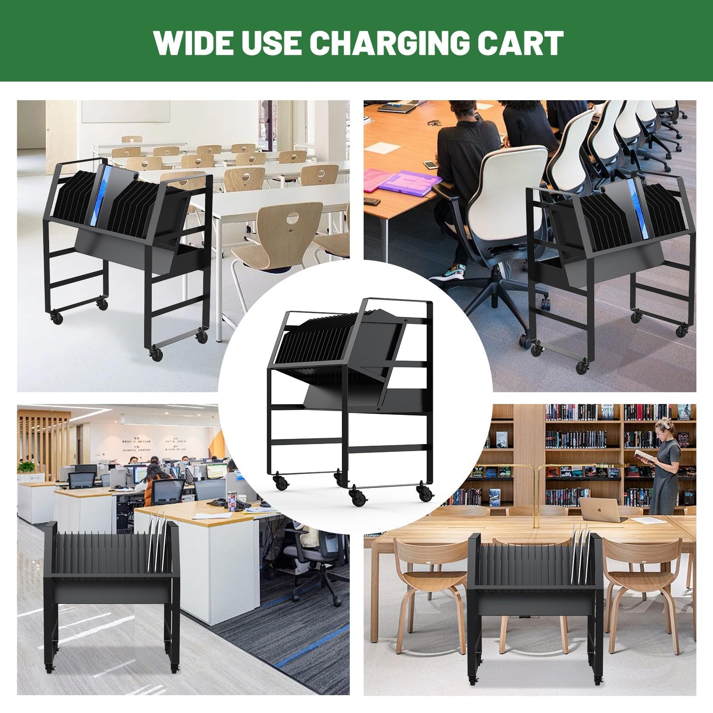 biosp 16 Devices Mobile Open Charging Cart, Rolling Charging Dolly Station with Wheels for Laptop, Computers, Chromebooks, Laptop Storage Rack for Office, Classroom (Power Strip Included)