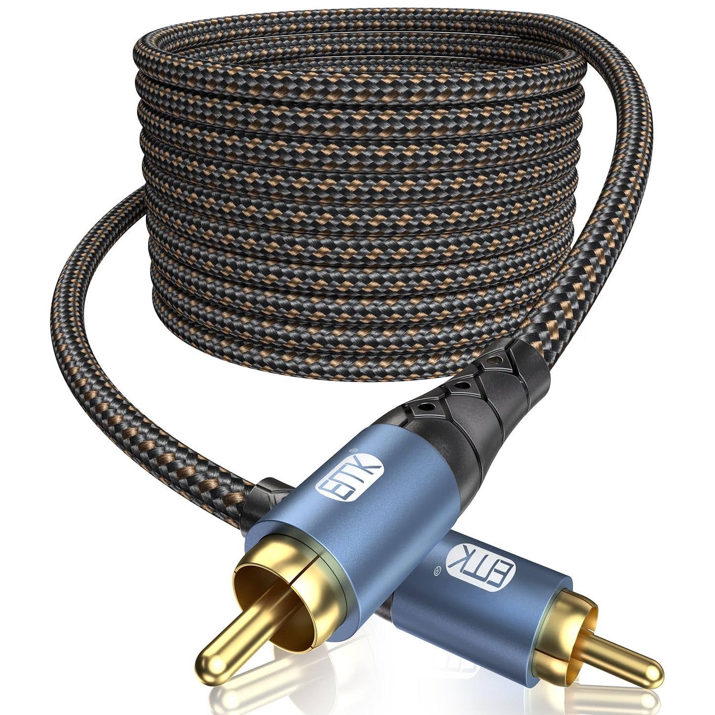 24K Systems,Subwoofer(25ft/8m) EMK Subwoofer Cable RCA to RCA Audio Cable Gold-Plated Nylon Braided Double Shielded