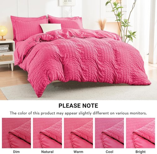 HYMOKEGE Twin Comforter Set - Hot Pink Seersucker 5-Piece Luxury Bedding Set | All-Season Comforter, Sheets & Pillowcase