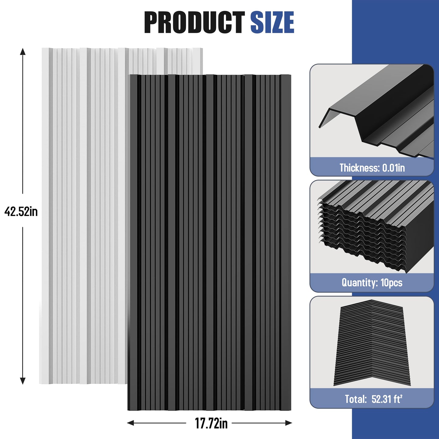 Brakki Metal Roofing Panels 10pcs 52.4 ft², Black Corrugated Galvanized Steel Roof Panels with Screw, Heavy Duty Metal Siding Suitable for Garages Chicken Coop Sheds Stables Patio