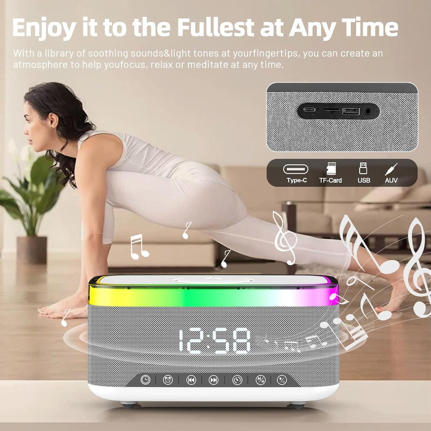 Strackvial 15W 2x10W 6 BT5.3/AUX/TF/USB, Bluetooth Speaker with Wireless Charging & Digital Clock, LED Display, Qi