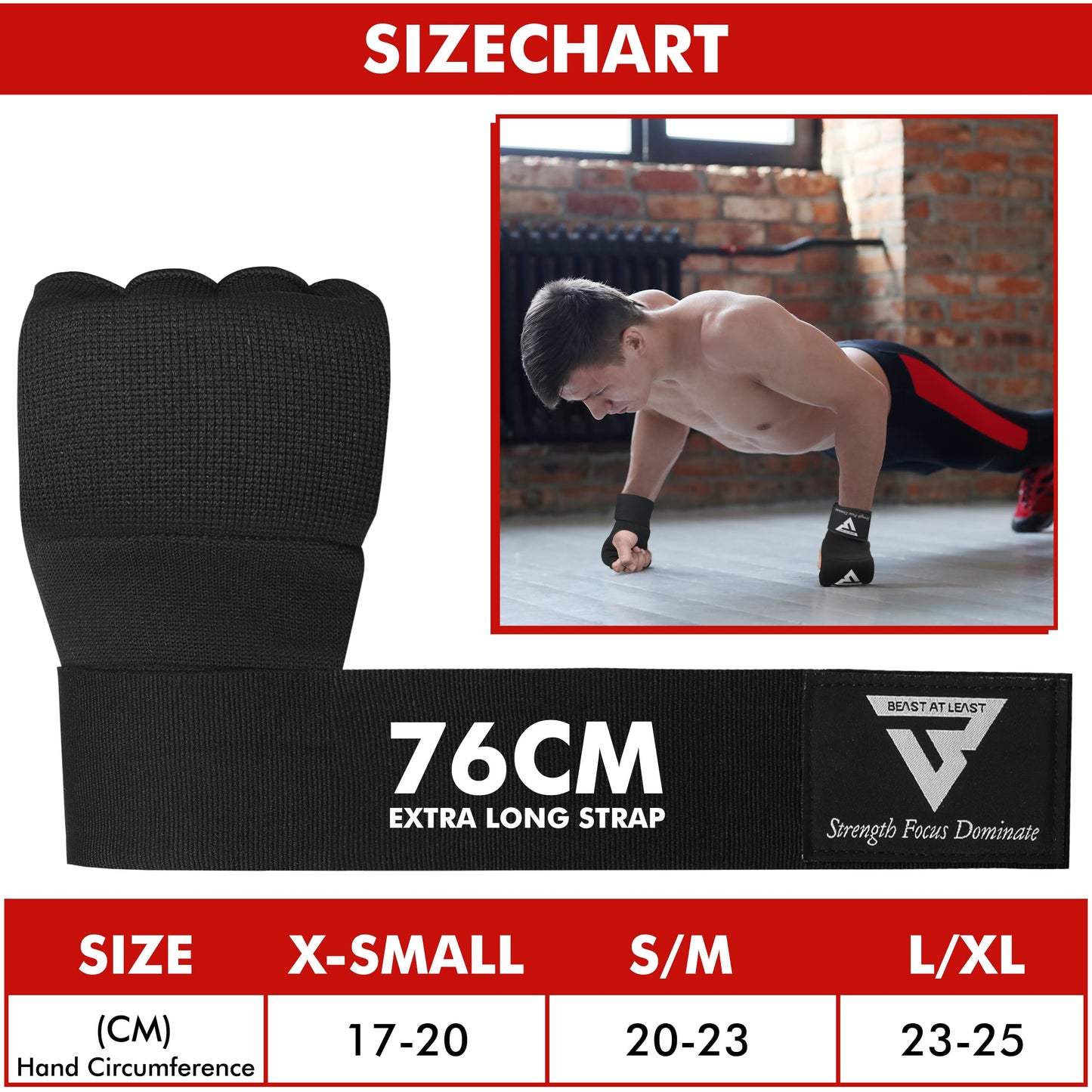 Gel Boxing Hand Wraps Inner Gloves for Men and Women, Quick 76cm Long Wrist Straps, Elasticated Padded Boxing Wraps for Muay Thai, MMA, Kickboxing, Martial Arts (Black, L/XL)