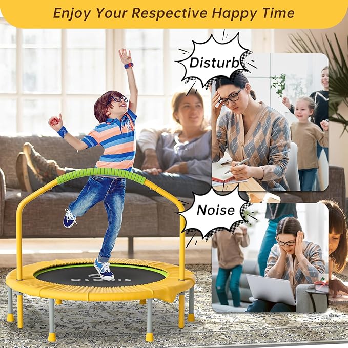 CLORIS 38in/48in Folding Trampoline - Max Load 220lbs / 450lbs Trampoline Rebounder Trampoline for Adults with Adjustable Foam Handle, with safty Padded Cover Best Gift