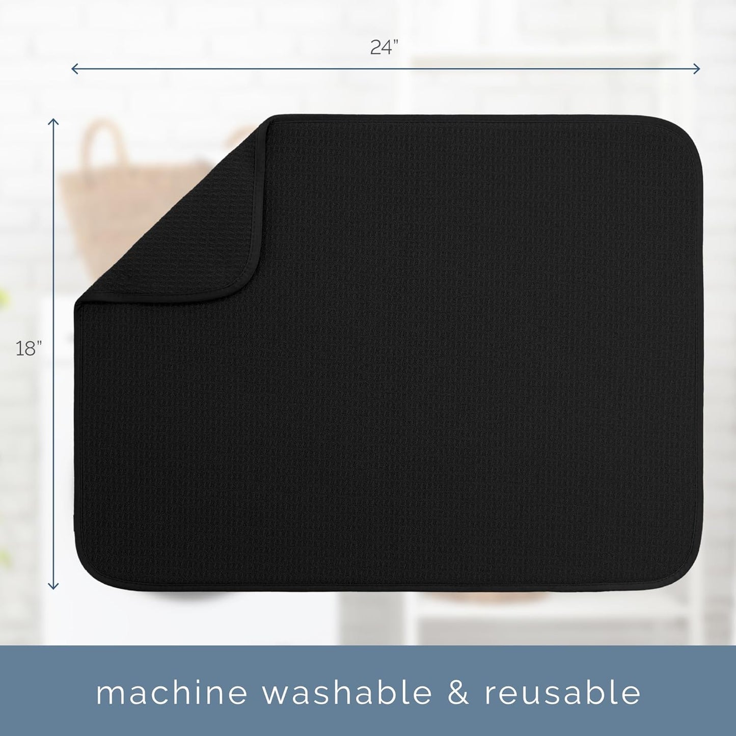 S&T INC. XL Dish Drying Mat - Absorbent Microfiber Kitchen Counter Pad, 18” x 24”, Black