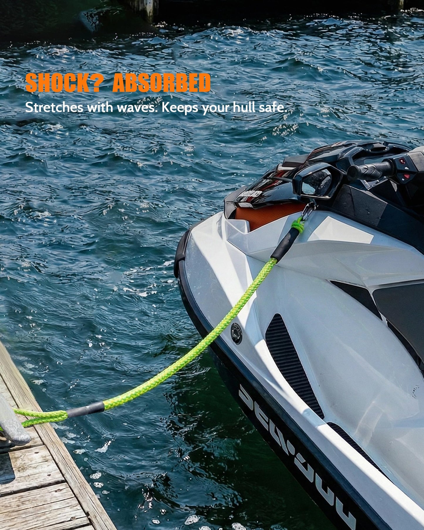 2Pack 4 FT Bungee Dock Lines with 316 Stainless Clips, Shock-Absorbing Elastic Marine Mooring Ropes/Tie Downs for Boat, Jet Ski, Kayak, Pontoon, PWC Accessories, 2200LB Breaking Strength