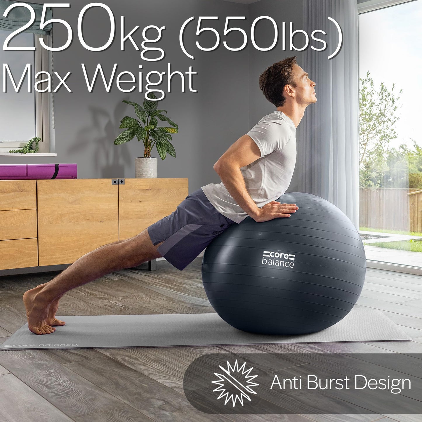 Core Balance Exercise Ball for Workouts, Anti-Burst and Slip Resistant, Swiss Yoga Ball for Pregnancy, Stability, Fitness and Physical Therapy, 4 Sizes, with Pump (33" / 85cm Black)