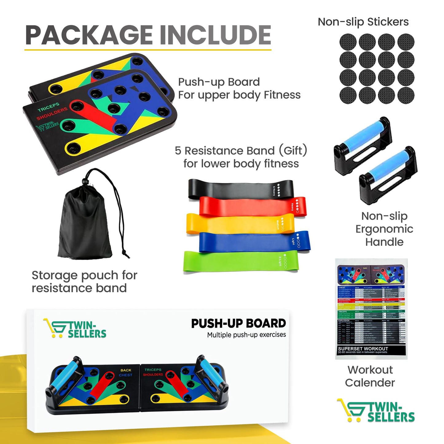 Push Up Board for Men – 20 in 1 Detachable Fitness Board with 5 Resistance Bands, Adjustable Pushup Handles, Perfect Push Up Bars for Home Gym Workout Equipment Training
