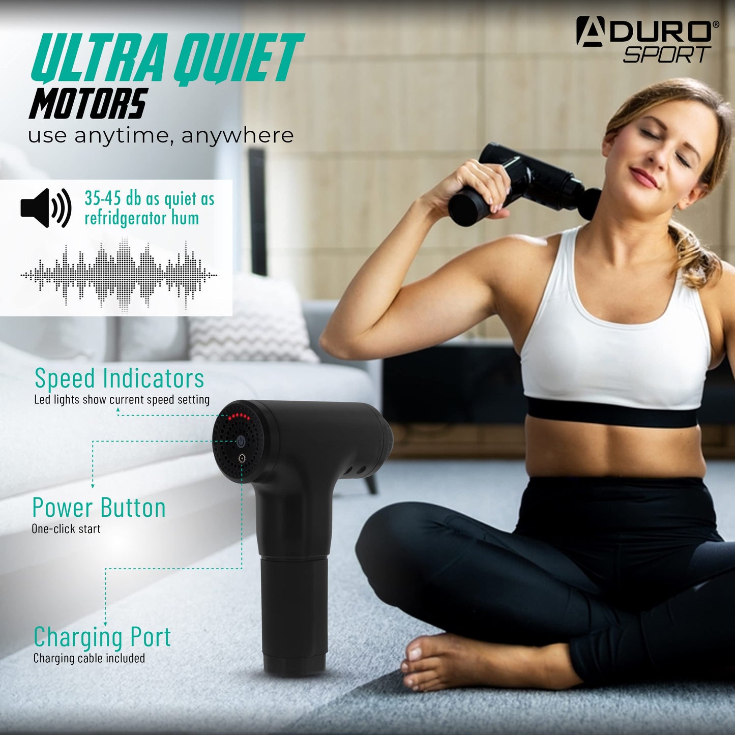 Aduro Percussion Massage Gun Deep Tissue Muscle Massage Gun Handheld, Elite Recovery™ Electric Hand Held Therapy Massager Gun Perfect for Athletes Full Body, Back, Neck, Shoulder Pain Relief (Black)