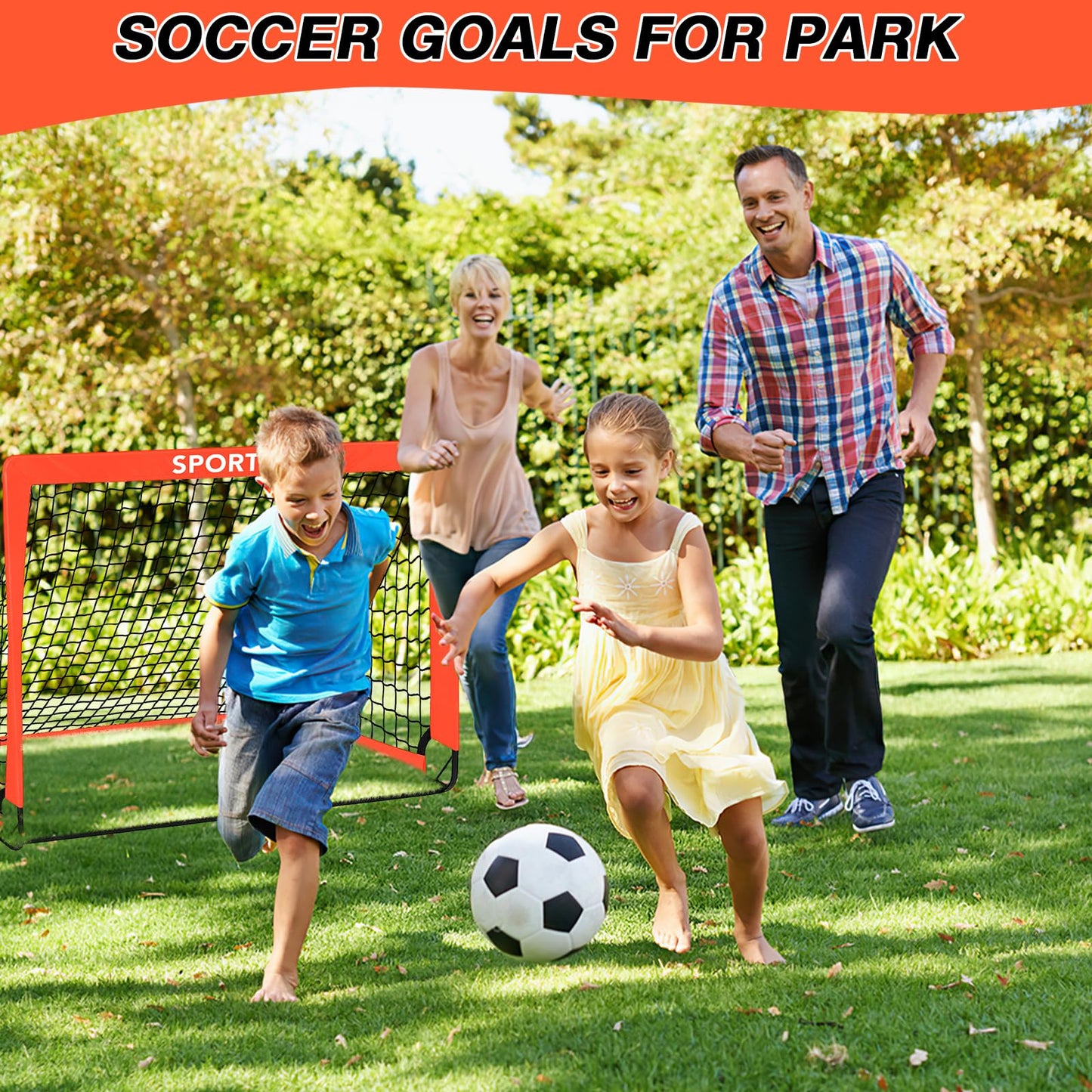 2 Pack 4' x 3' Soccer Goal Net Set, Pop Up Kids Practice Soccer Goals for Indoor and Outdoor.Portable Soccer Net with Carrying Bag & Ground Pegs, Perfect for Backyard, Field, Court (Orange)