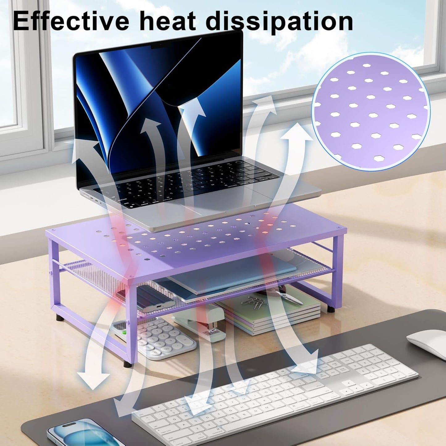 2-Tier gianotter Metal Monitor Stand Riser, Office Desk Storage Organizer for Computer Monitor, Laptop, Printer, Office